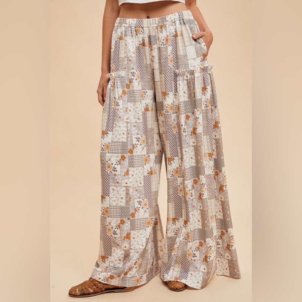 Patchwork Print Textured Knit Wide Leg Pants NWT - image 2